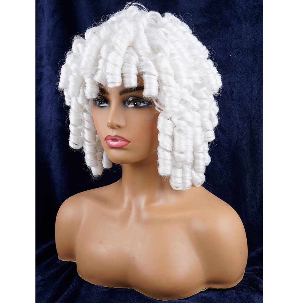 Andromeda White Curly Wigs For Black Women White Soft Short Curly Wig With Bangs Heat Resistant Synthetic Fiber Hair Cosplay Par