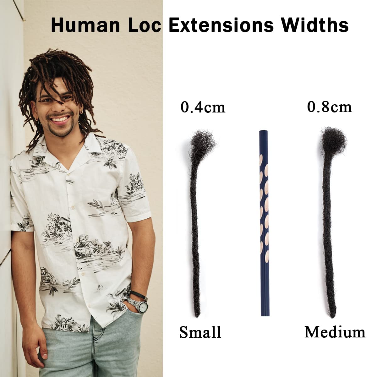 Teresa 6-18 Inch Small 0.4Cm And Medium 0.8Cm 100% Human Hair Dreadlock Extensions For Men/Women/Kids Full Hand-Made Permanent D