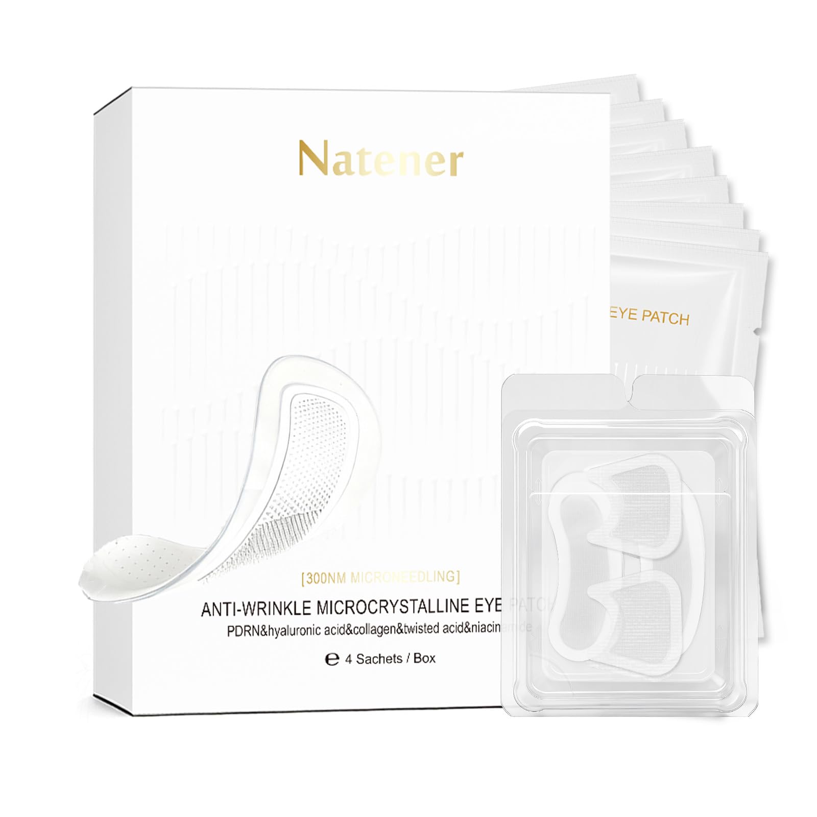 Natener PDRN 4 Pairs Micro Eye Patches & Crows Feet Wrinkle Patches & Smile Lines Wrinkle Patches, Under Eye Patches for Puffy e
