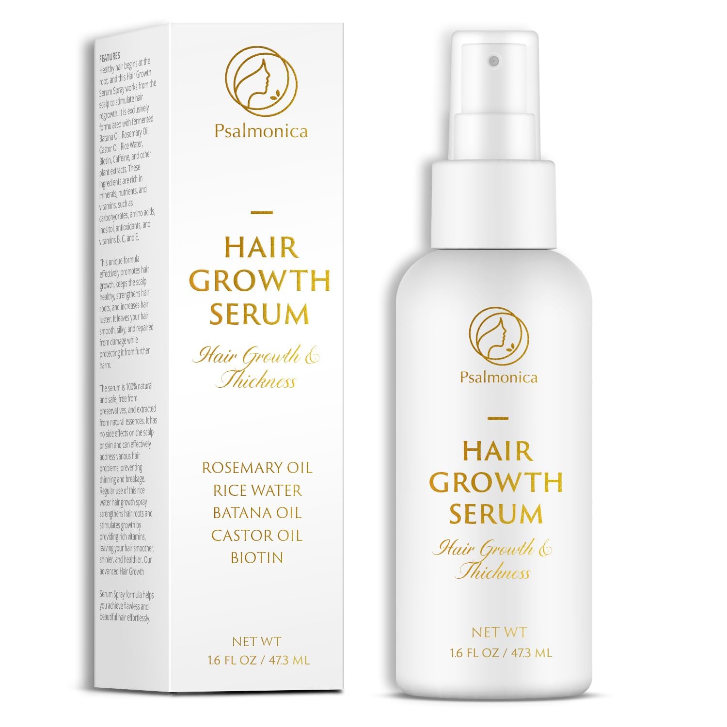 Psalmonica Hair Growth Serum: Rosemary Batana Castor Oil Rice Water Biotin Hair Oils for Hair Growth (1.6fl oz)