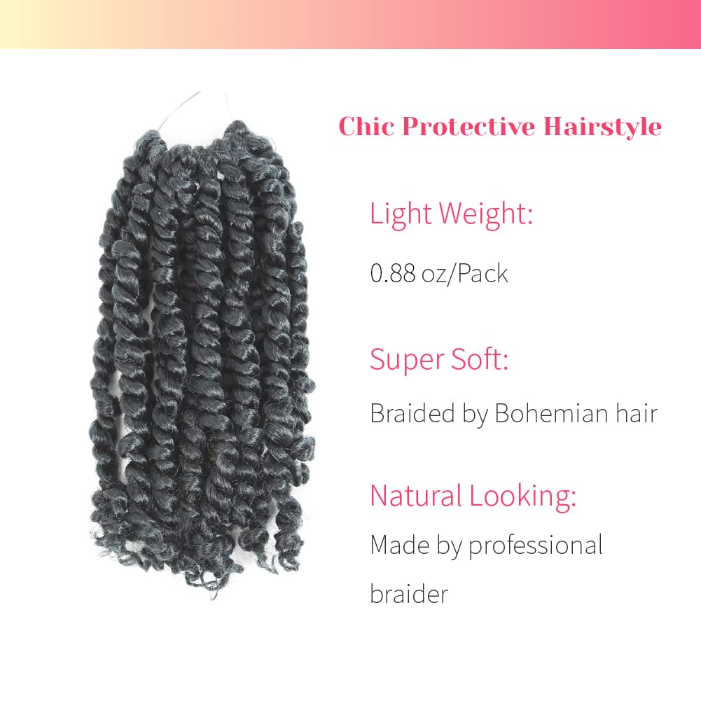 The BOHOBABE Pre-twisted Passion Twist Crochet Hair 6 Inch Short Pre-looped Crochet Passion Twist Braiding Hair 8 Packs (2#) 2#(