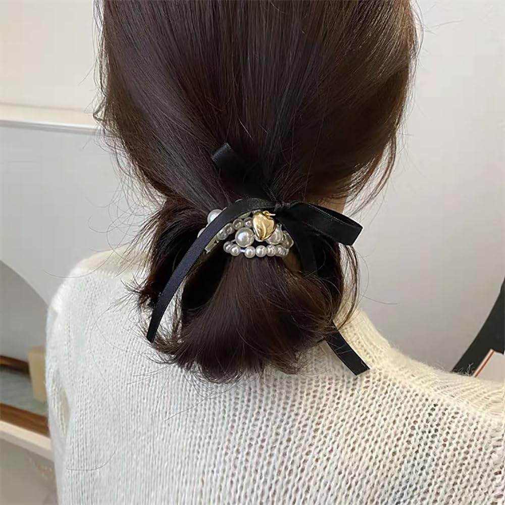 Pearl Hair Scrunchies For Women French Elastic Hair Ties Elegant Hair Accessories Valentine Heart Charm Design Hair Ties French
