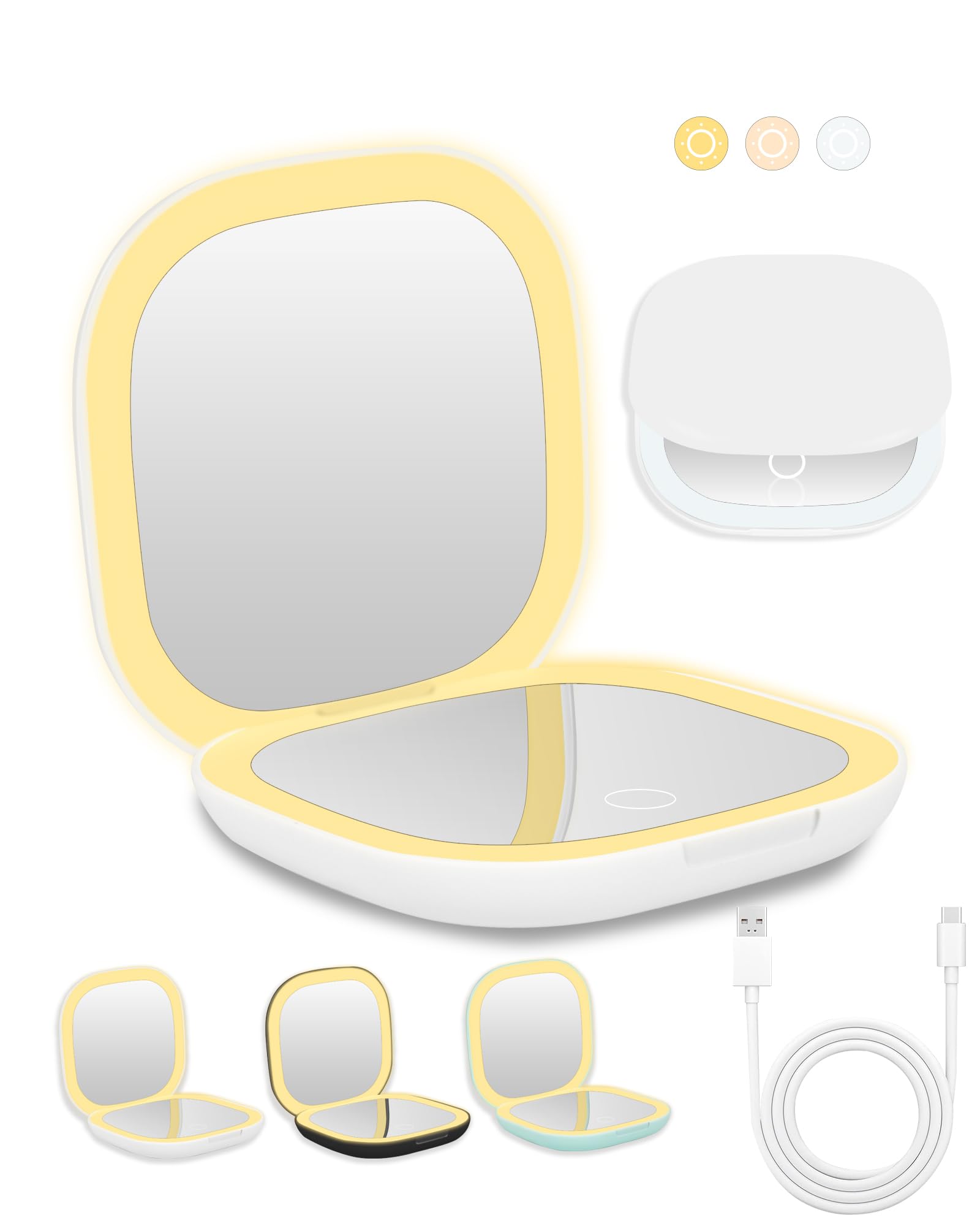 Dec.Metu Compact Mirror, 1X/5X Magnification Pocket Travel Makeup Mirror With Lights For Purse Rechargeable Small Handheld Mirro
