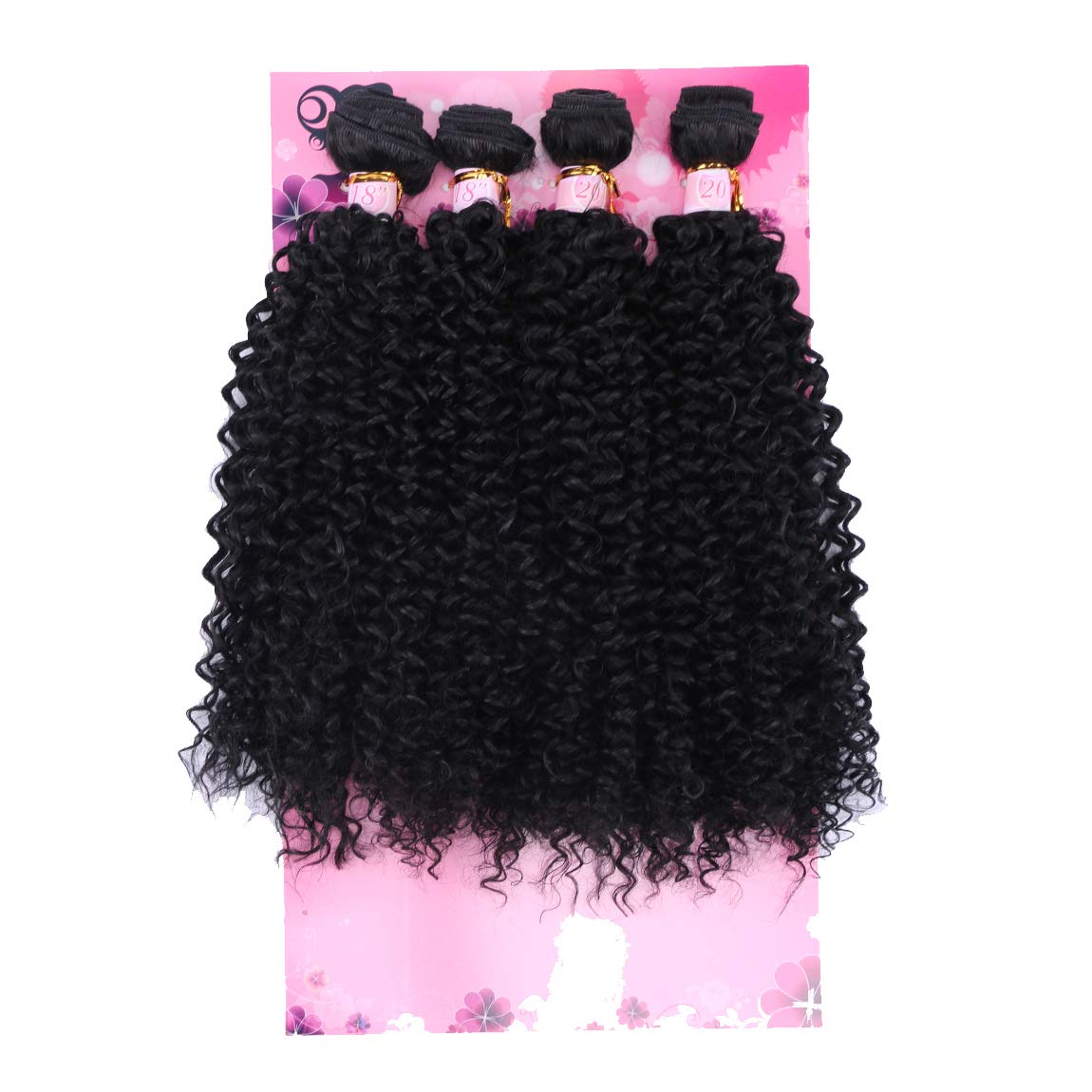 FRELYN Kinky Curly Hair Bundles Synthetic Hair Weave Bundles 18 18 20 20 Inches 4 Pieces/Pack Black Color Quick Weave Sew in Ext