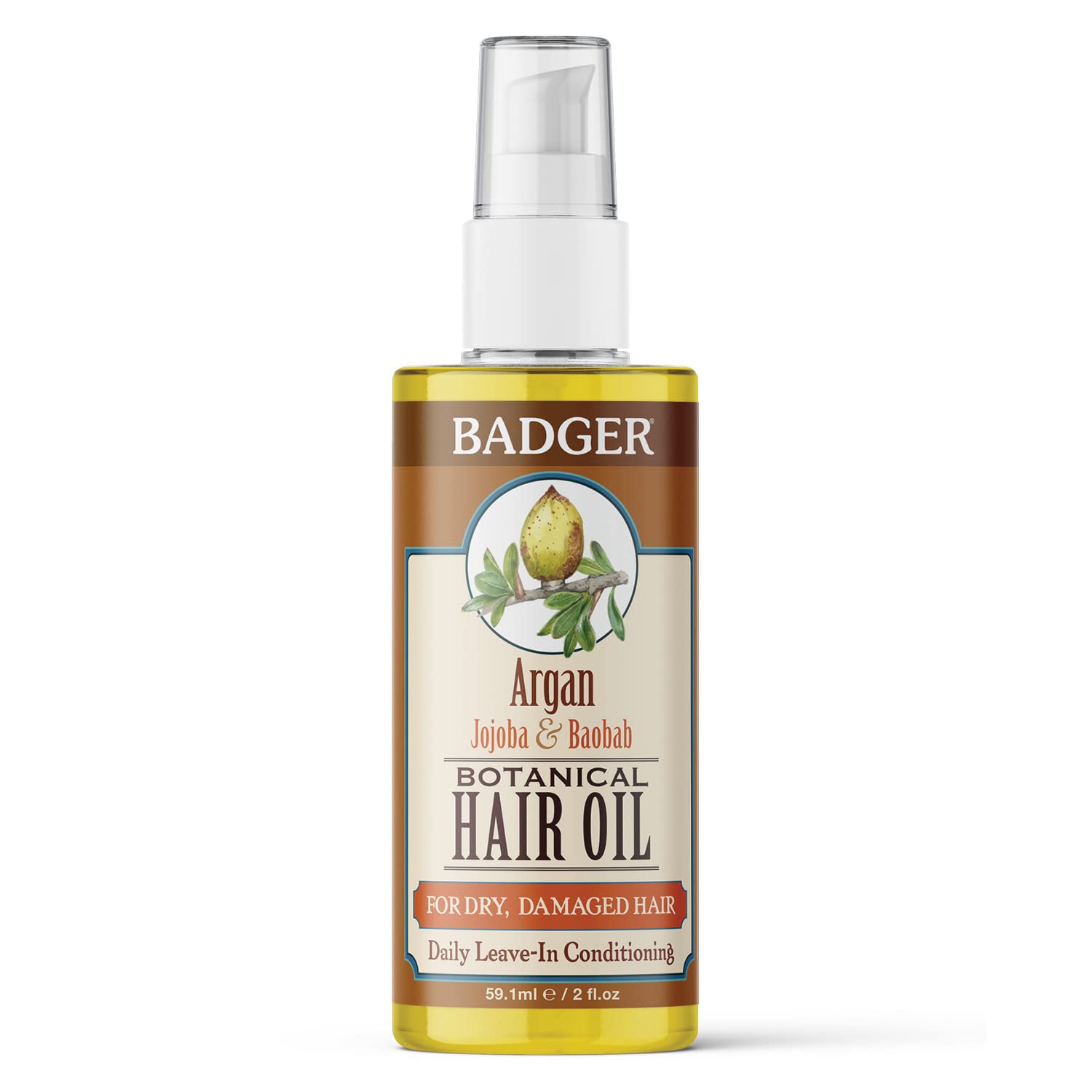 Badger - Argan Hair Oil w/Jojoba & Baobab, Moroccan Argan Oil Treatment for Dry Damaged or Frizzy Hair, Leave-In Conditioner, Or