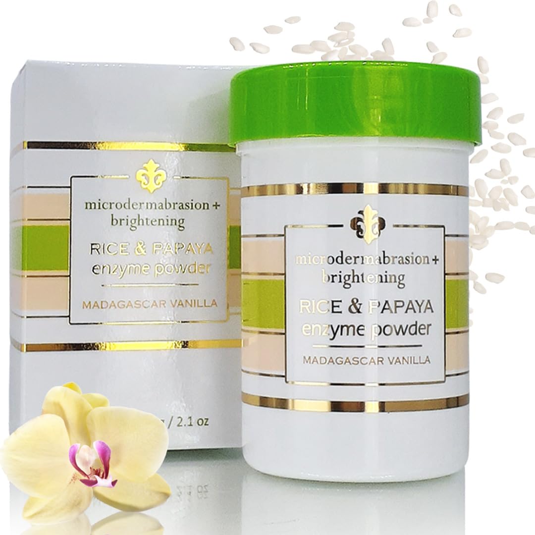 Rice and Papaya Enzyme Powder (water-activated) - All Natural Daily Exfoliant - Pore purifying, anti-aging, ingredients; fights 