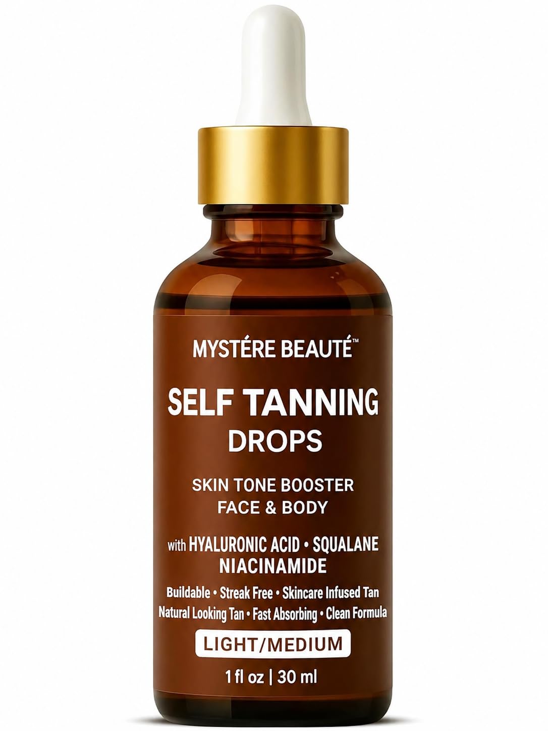 Hydrating Self Tanning Drops  LIGHT/MEDIUM  Face & Body Tint with DHA, Hyaluronic Acid, Squalane & Niacinamide  NaturalLooki