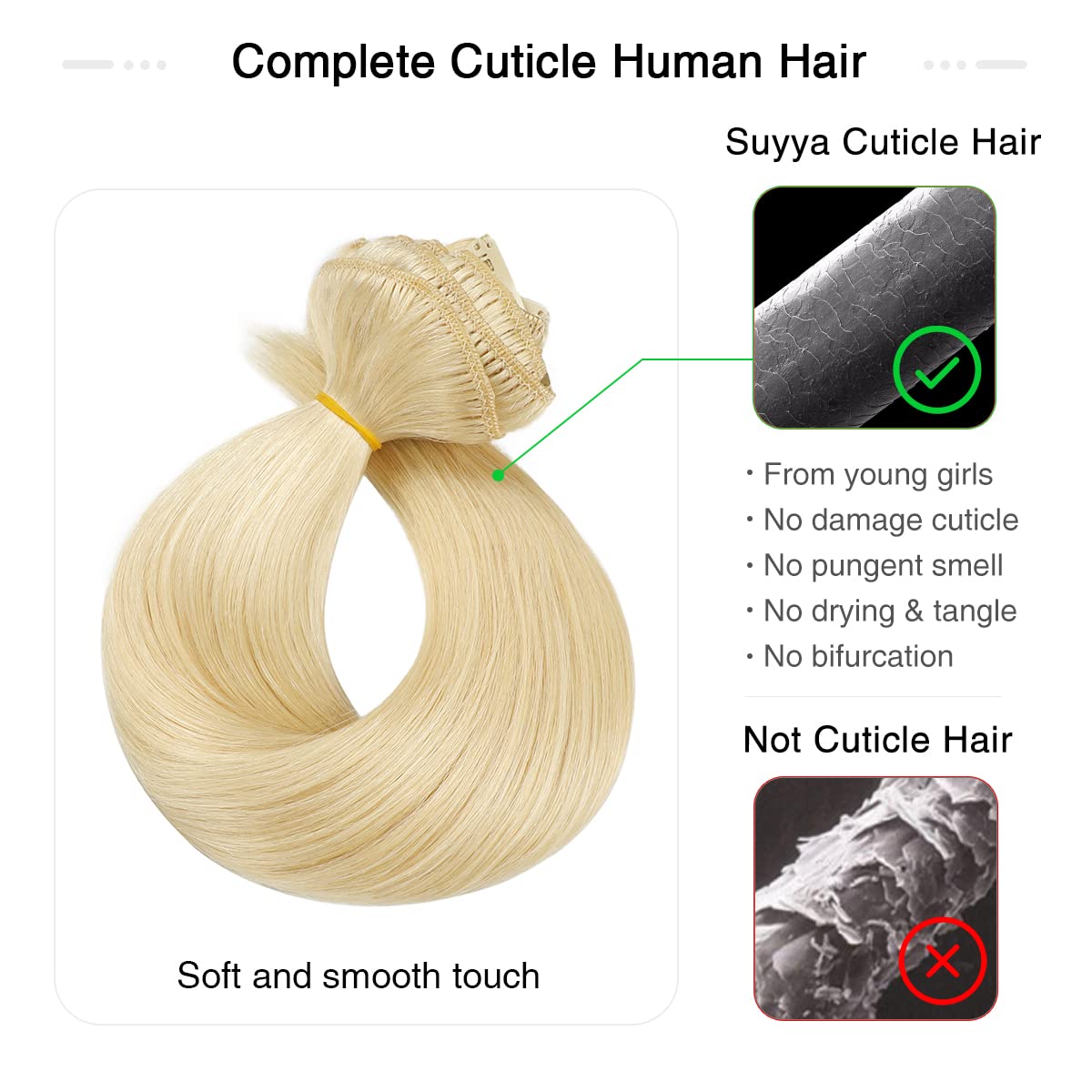 SUYYA Clip in Hair Extensions Real Human Hair,Bleach Blonde Clip in Hair Extensions Straight Human Hair Clip in Extensions Doubl