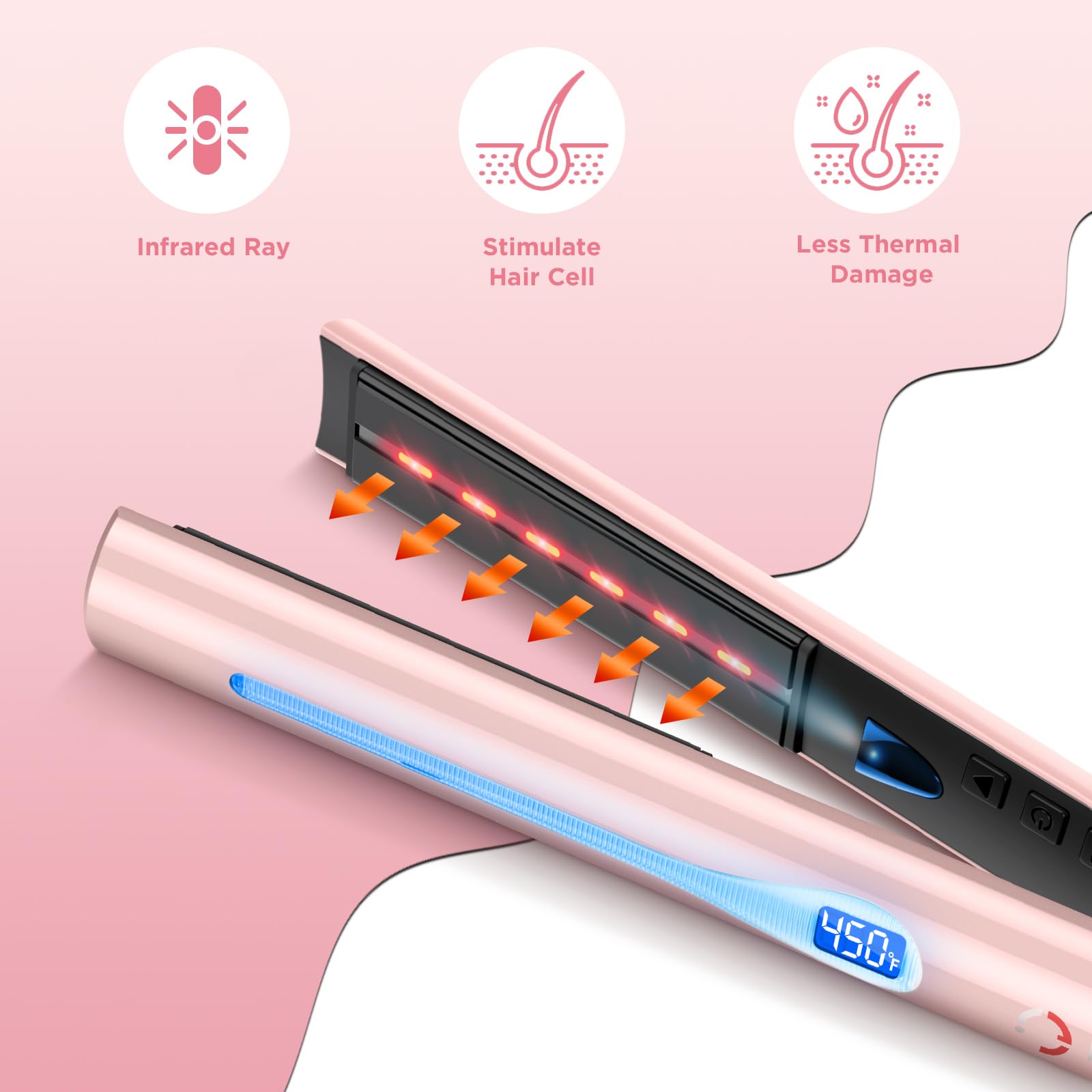 IG INGLAM Titanium Flat Iron Hair Straightener, Infrared Curling Iron 1 Inch, Negative Ionic Hair Iron Straightener 11 Adjust Te