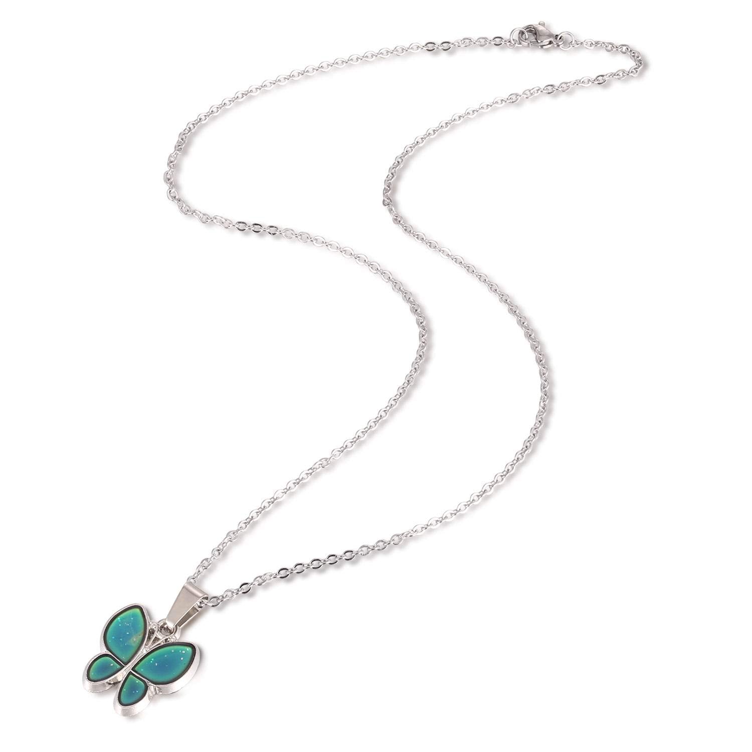 FM FM42 Temperature Sensing Color Changing Butterfly Pendant Necklace with 19.29  Stainless Steel Rolo Chain (Butterfly-2) ZN130