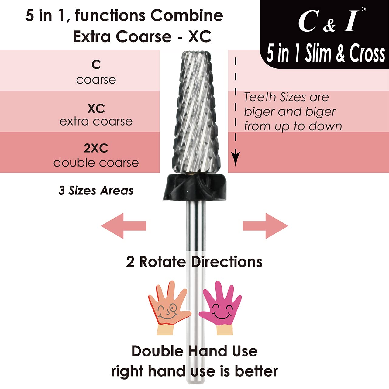 C & I 5 In 1 Nail Drill Bit, Cross & Slim Edition, Professional Nail Drills For Electric Manicure Drill Machine (Extra Coarse -X