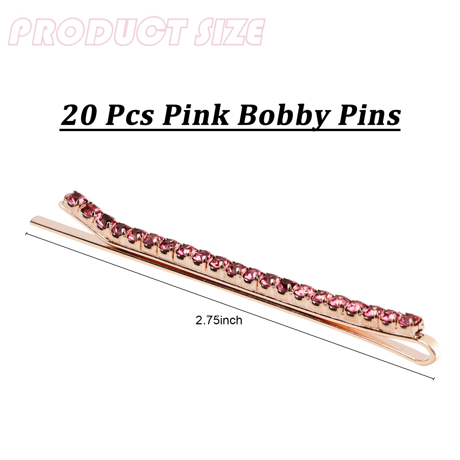 Ondder 20 Pcs Pink Rhinestone Crystal Bridal Hair Pins For Women'S Buns And Wedding Hairstyles, Decorative Hair Accessories