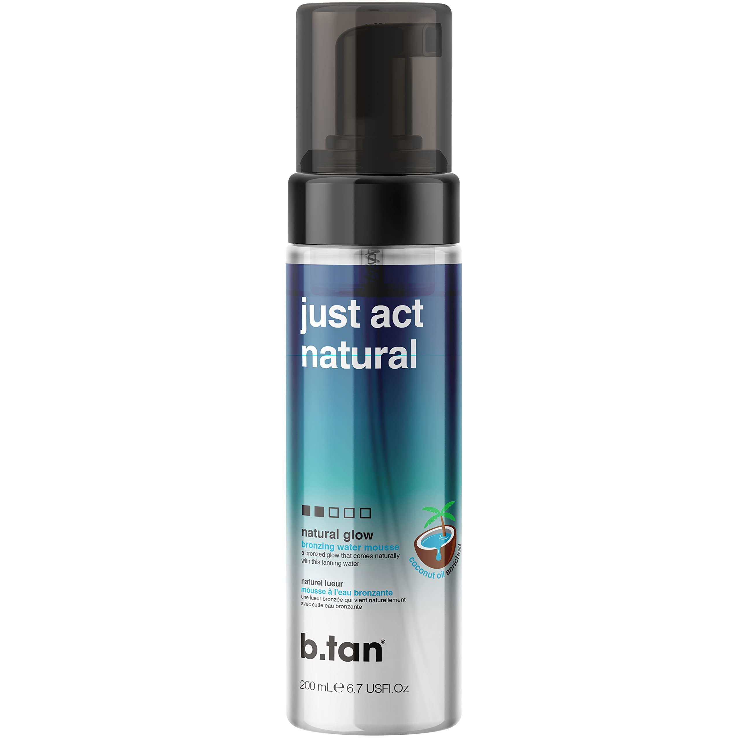 B.Tan Clear Self Tan Bronzing Water | Just Act Natural - Best Clear Tanning Mousse, Transfer-Free, Enriched With Coconut Water &