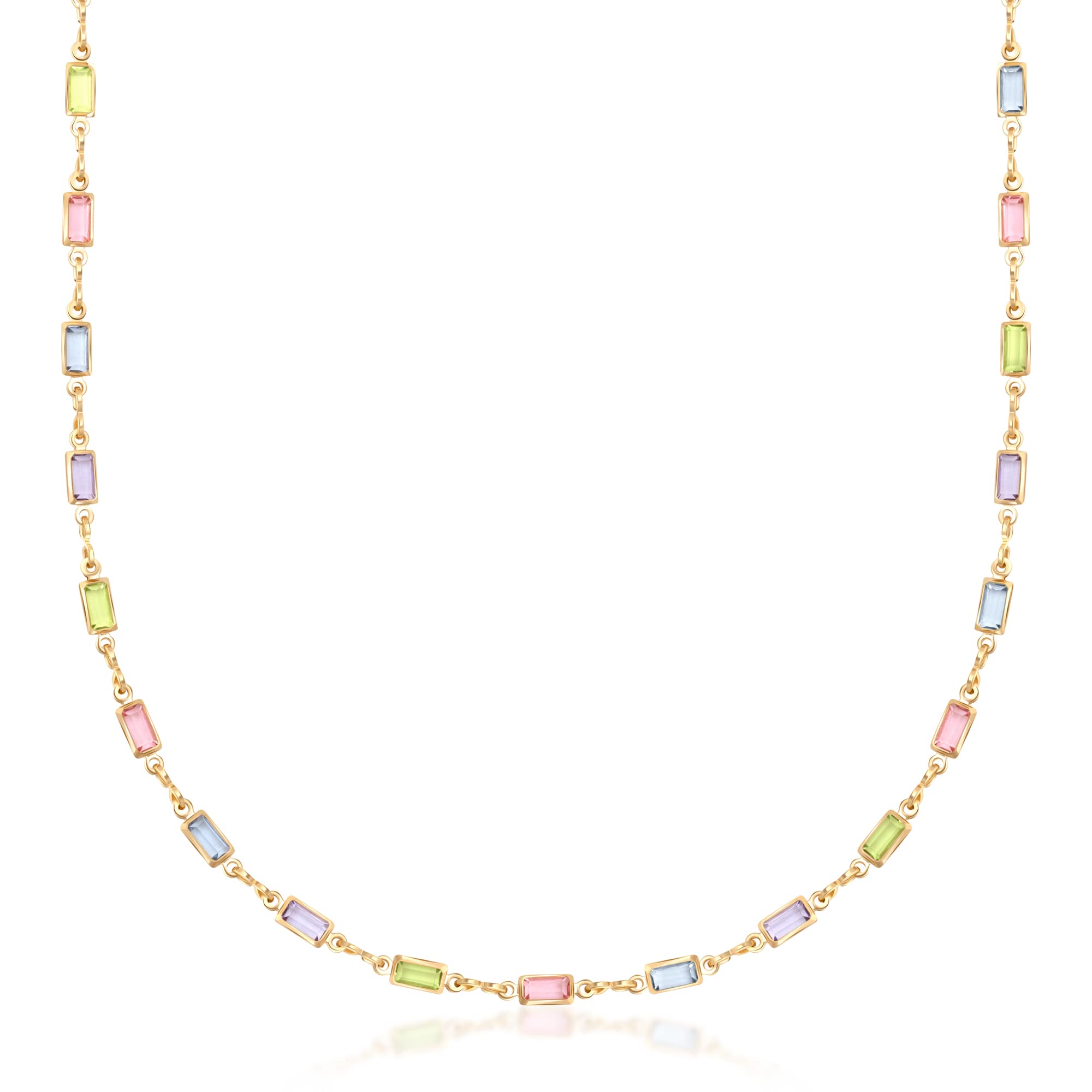 Barzel 18K Gold Plated Multi Stone Crystal Baguette Necklace for Women - Made In Brazil