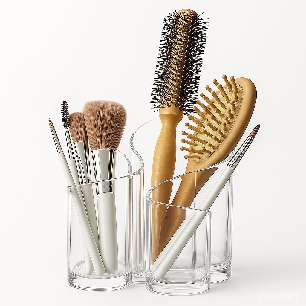 Fomquazli Transparent Makeup Brush Organizer Cup, Clear Cosmetic Storage Holder For Vanity, Bathroom & Desk, Multipurpose Contai