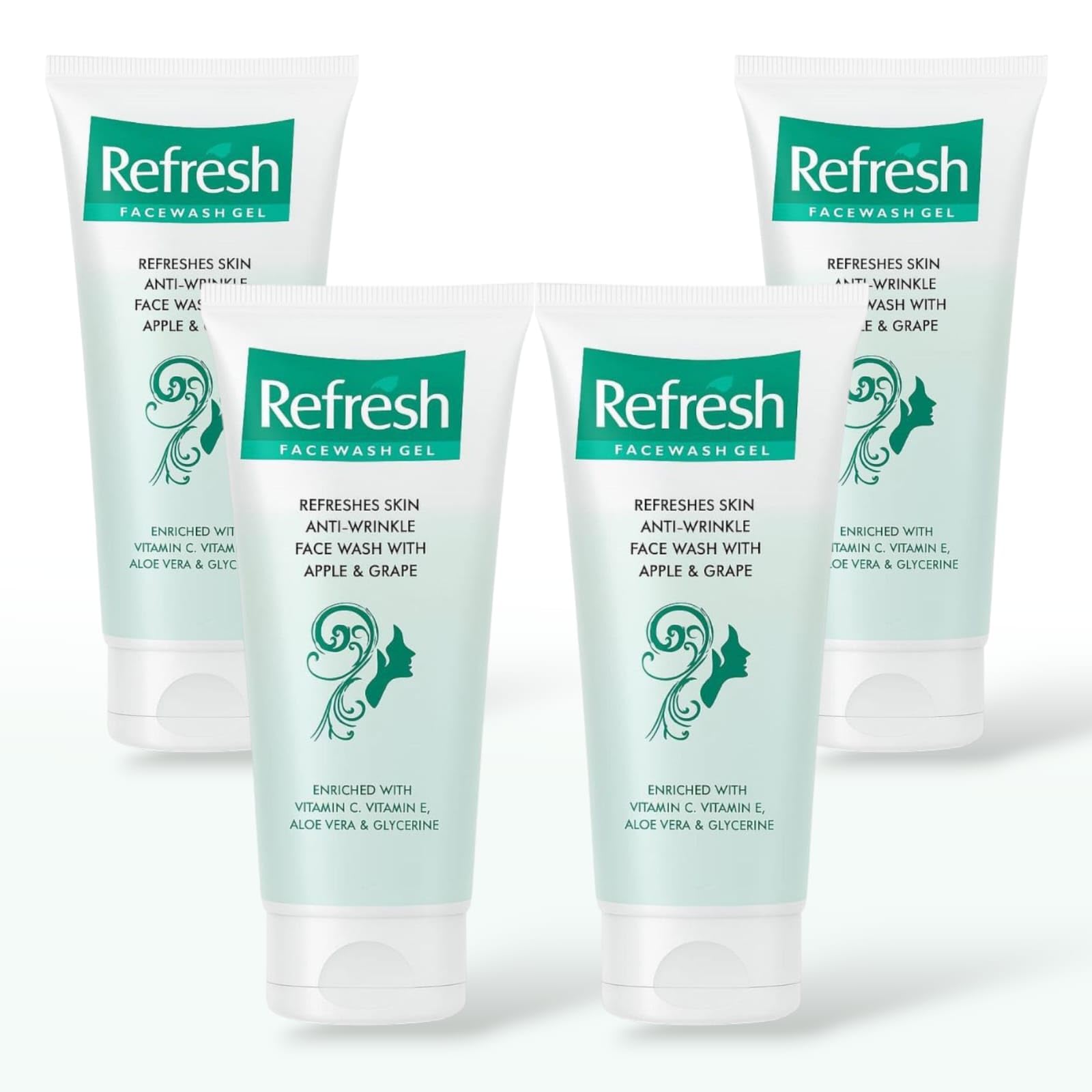 Refresh Anti Wrinkle Face Wash With Apple & Grapes(Pack Of 4)(60Gm Each) Enriched With Vitamin E, Aloe Vera & Vitamin C