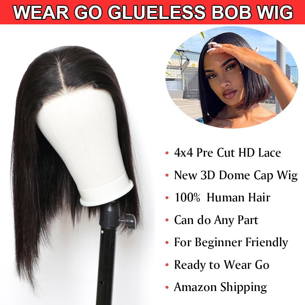 V Show Wear And Go Glueless Bob Wig Human Hair For Beginners Glueless Bob Wigs Human Hair Pre Plucked Pre Cut Wear Go Glueless B