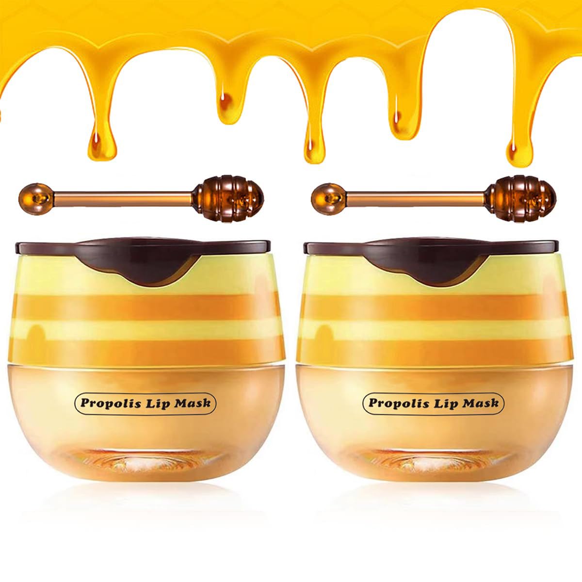 2PCS Honey Lip Balm, Vitamin E Moisturizing Propolis Sleeping Lip Mask, Effective Reduces Lip Lines Prevention Dry and Cracked L