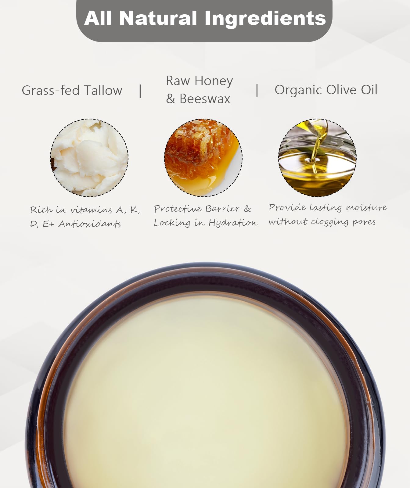 MUZAMOX Beef Tallow for Skin (4 OZ), Whipped Beef Tallow and Honey Balm, Tallow Face Moisturizer, Grass Fed Beef Tallow for Face