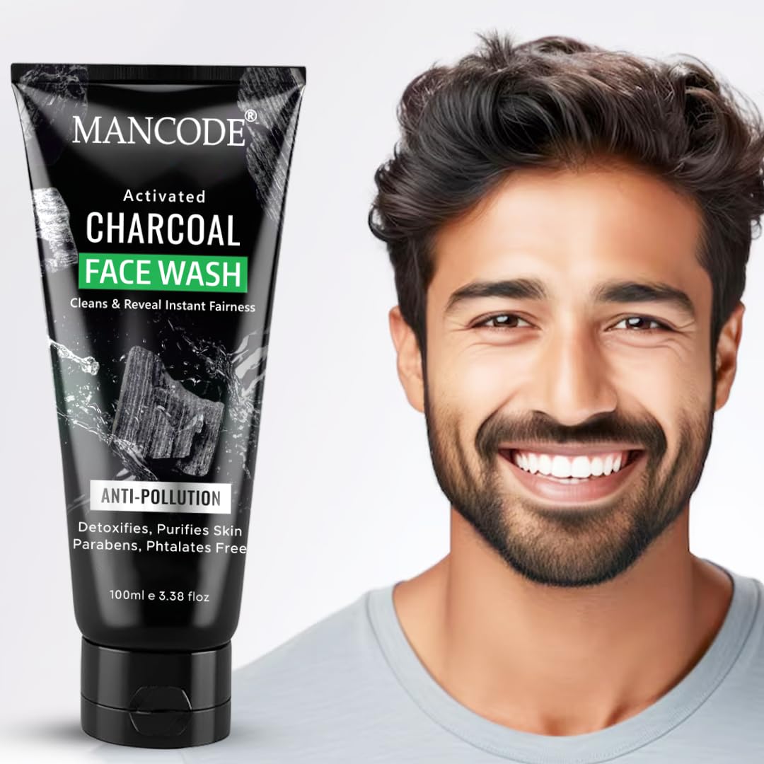 Mancode Activated Charcoal Face Wash For Men | Deep Cleansing, Oil Control & AntiPollution | Detoxifies, Purifies Skin & Provid
