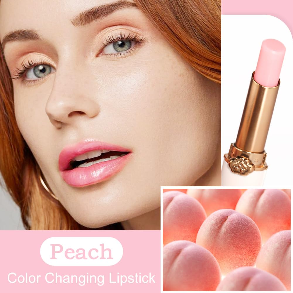 Kaely 2Pcs Peach Tinted Lip Balm,Ph Color Changing Lipstick,Light Pink Lip Gloss For Women Makeup,Korean Lip Tint Stain,Magic Li