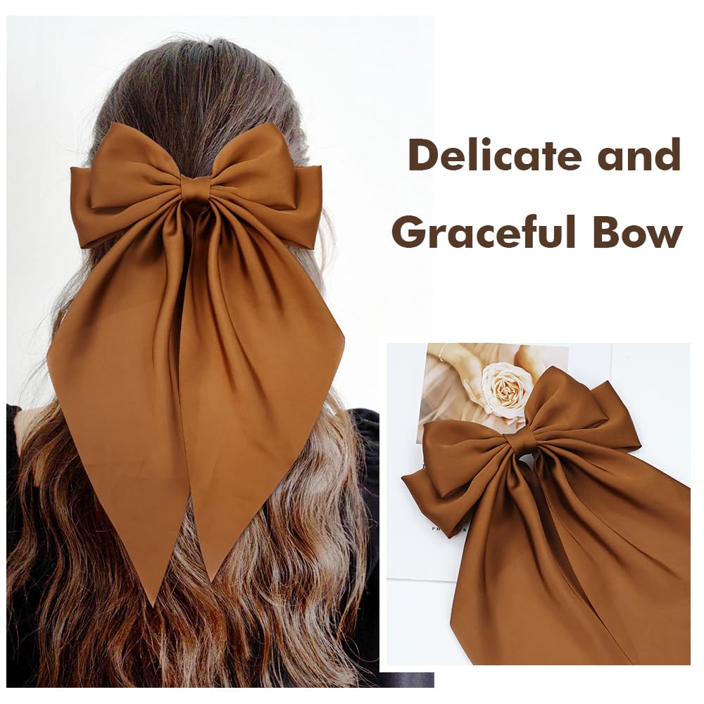 Cinaci 4 Pieces Large Big Oversized Satin Hair Bows With Long Tail Bow French Barrettes Hair Clips Accessories For Women Girls T