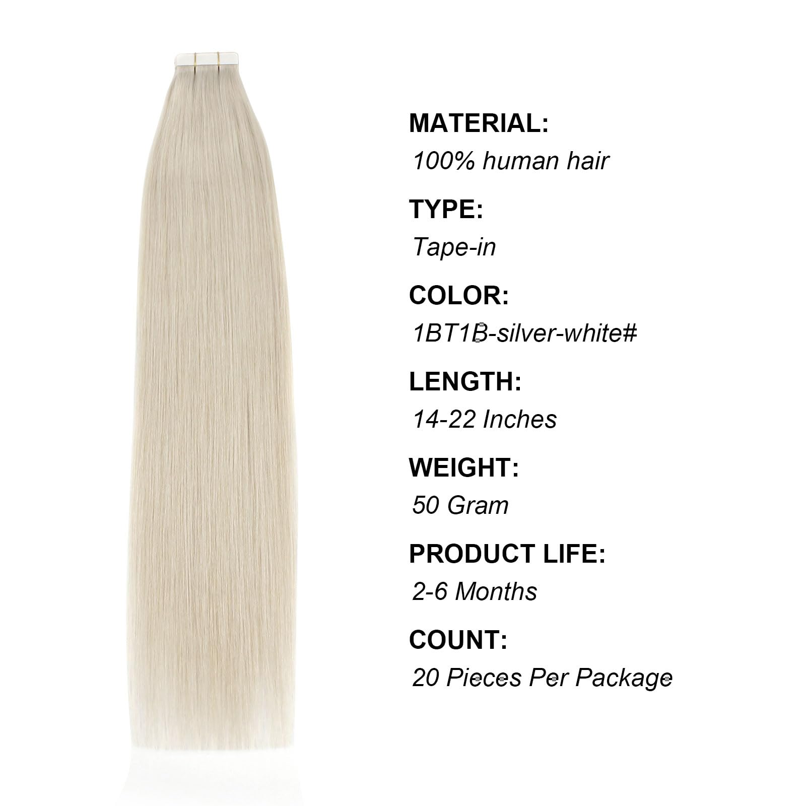 Abh Amazingbeauty Hair 20 Inch Tape In Hair Extensions Silky Straight Tape In Remy Human Hair 50 Grams Color 1000 Blonde Skin We