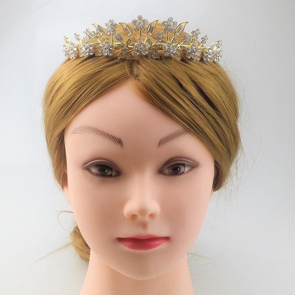 ATORSE?1 PC Bride Crown Headband Rhinestone Plum Crown Bridal Jewelry Golden