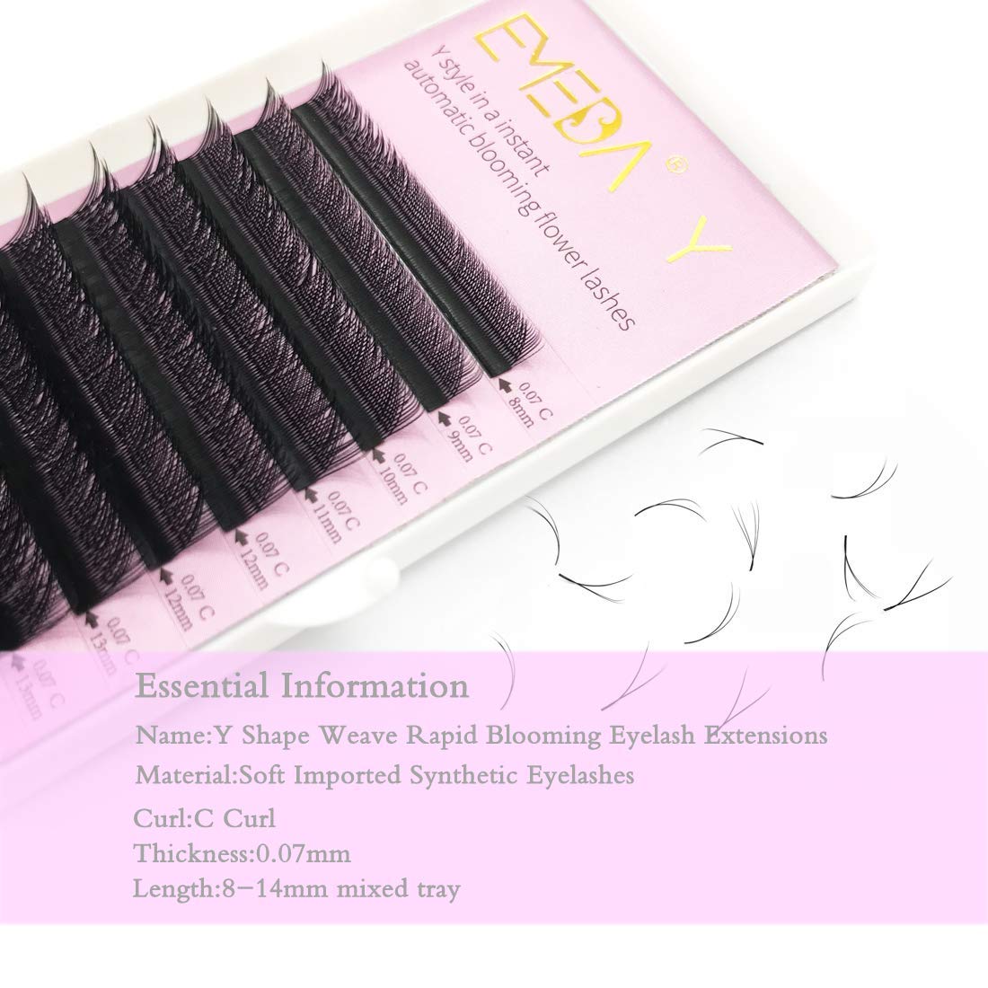 Y Lash Extensions D Curl .05Mm 14Mm Mix Tray Premade Volume 2D Fans Eyelash Extension .05 Mix Y Type Wispies Eye Lashes Supplies
