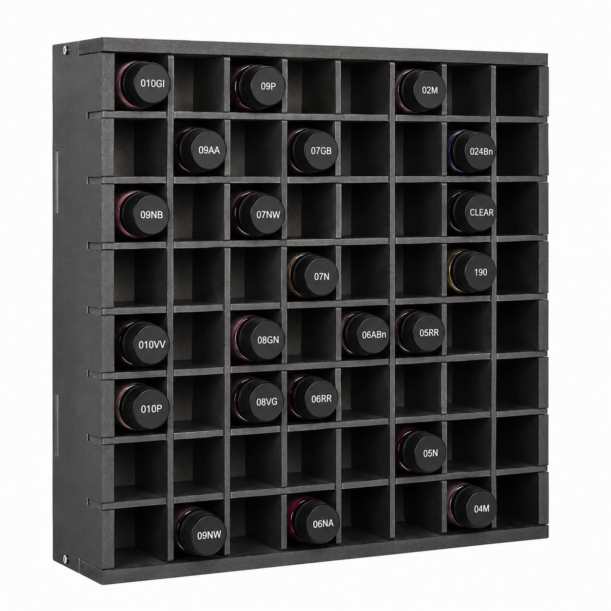 Krafetto 64 Grids Hair Dye Storage Organizer, Wallmountable Hair Color Holder, Stackable Toner Bottle Rack, Salon Decor for Hai