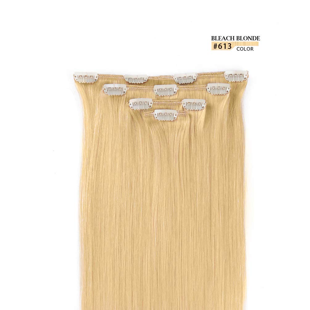 12'' Hair Extensions Clip In Human Hair For Women Beauty - Silky Straight Short Clip On Hair Pieces 50Grams 4Pieces Bleach Blond