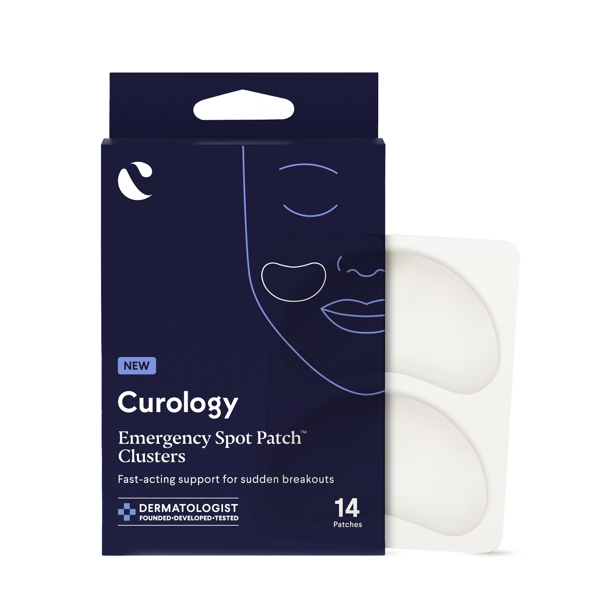 Curology Emergency Spot Patch Clusters for Breakouts, Fast Acting Large Hydrocolloid Pimple Patches for Face, Oil Absorbing, 14 