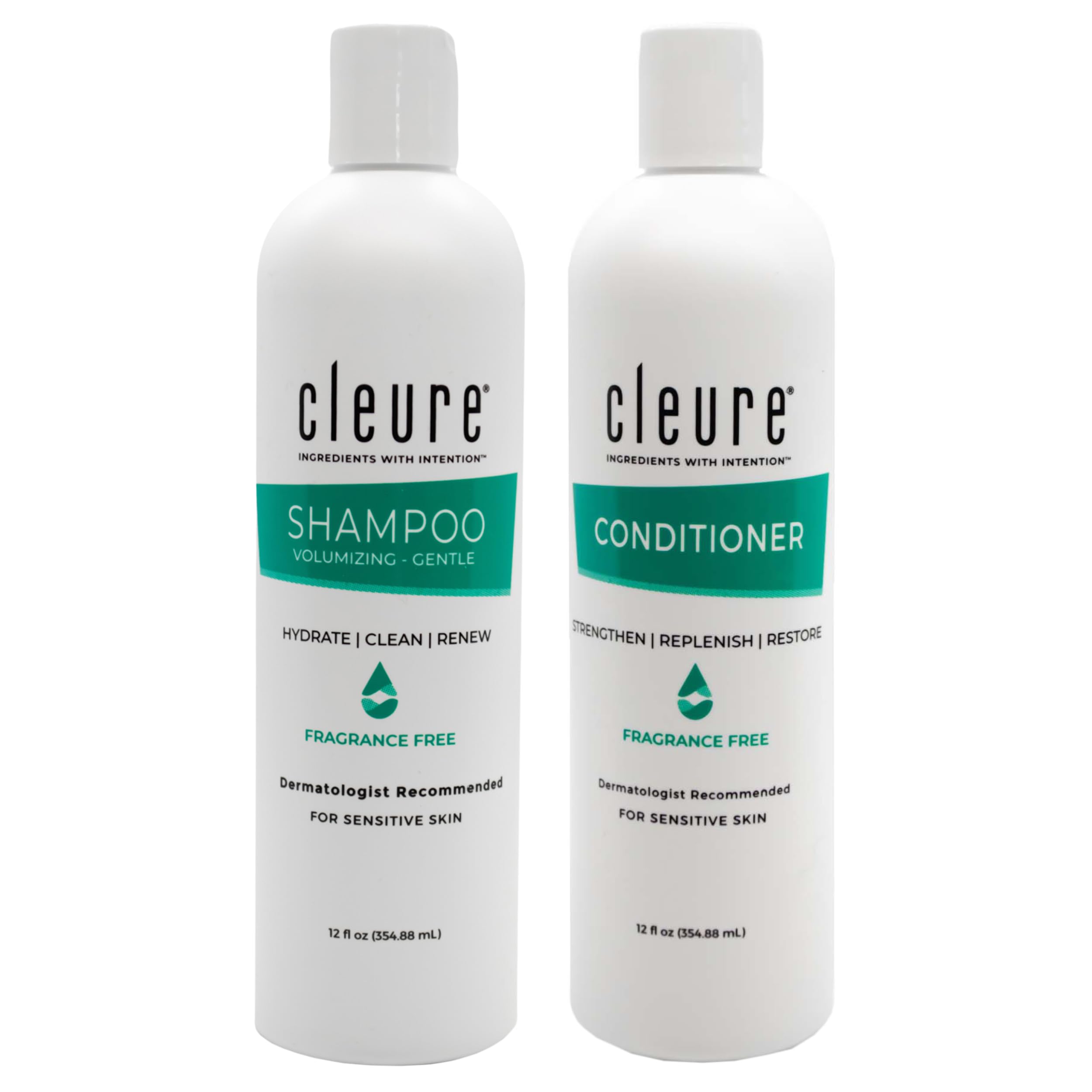Cleure Shampoo and Conditioner Set Sulfate Free, Fragrance Free for Sensitive Skin - Volumizing Shampoo & Hydrating Conditioner 