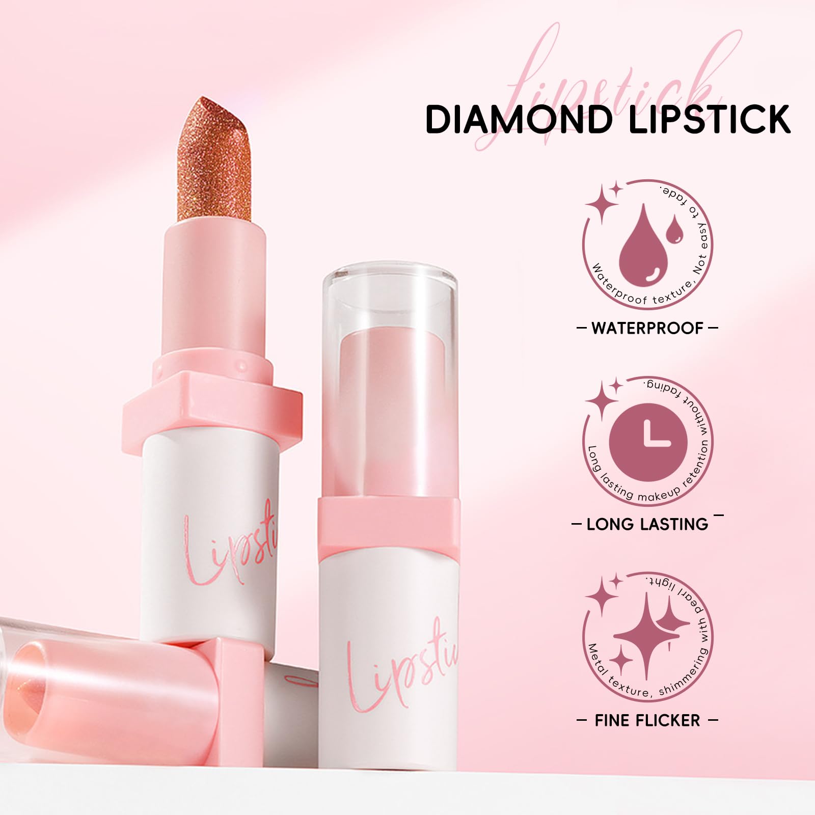 Hosaily Metallic Coral Orange Lipstick Long Lasting, High Shine Glitter Diamond Creamy Lipstick Transfer Proof, Shimmer High Imp
