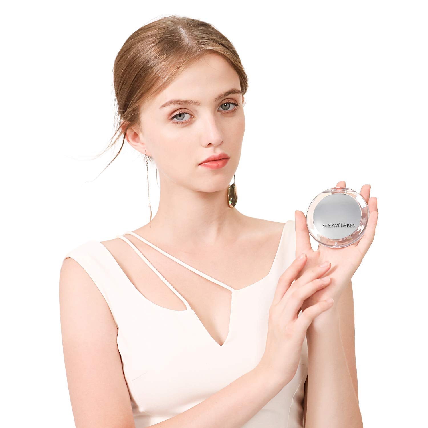 SNOWFLAKES Magnifying Compact Mirror - Double Sided 1x/10x, Small Travel Handheld Mirror, Silver Glass, Perfect for Purses