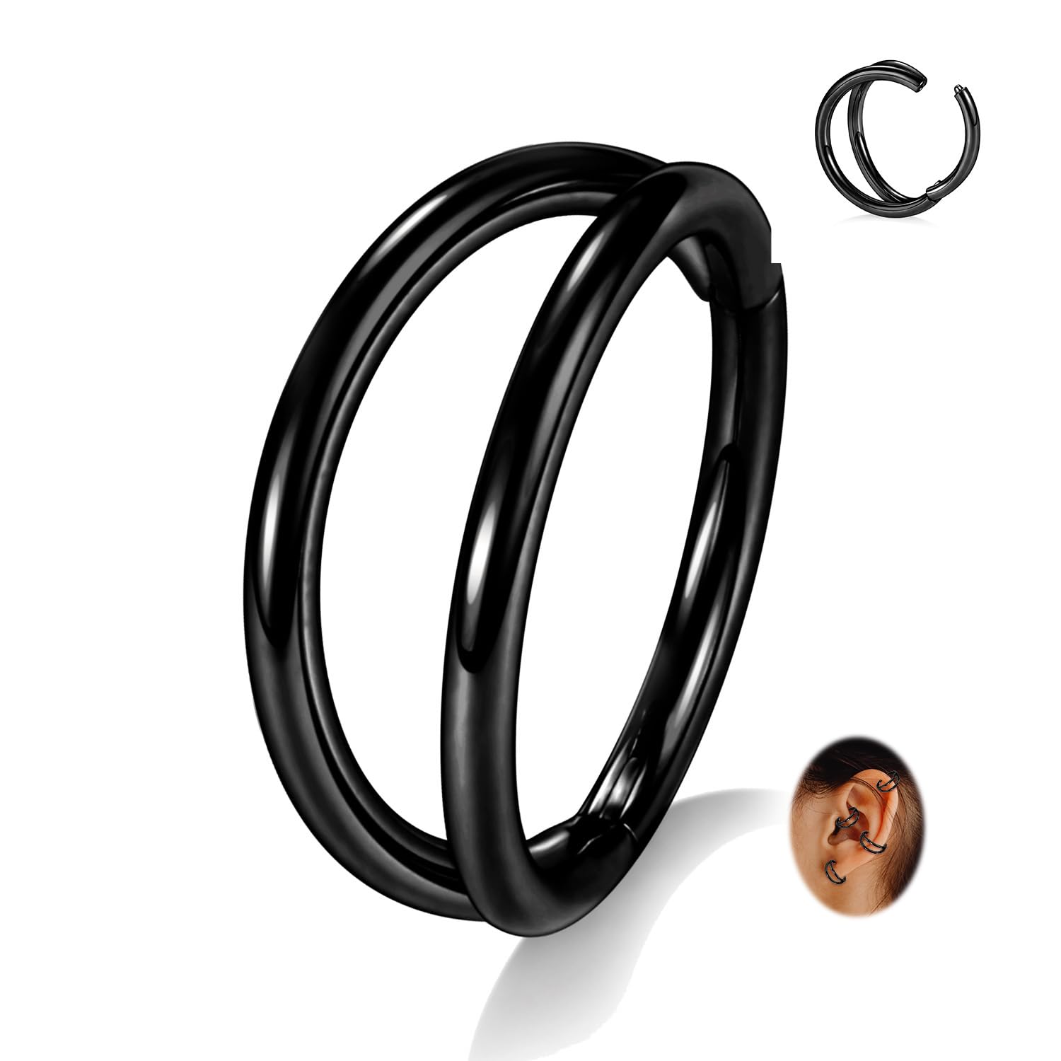 FUNLMO Conch Tragus Helix Rook Daith Piercing Jewelry Cartilage Hoop Earring Septum Ring 16G Nose Ring Double Hoop Nose Ring 316