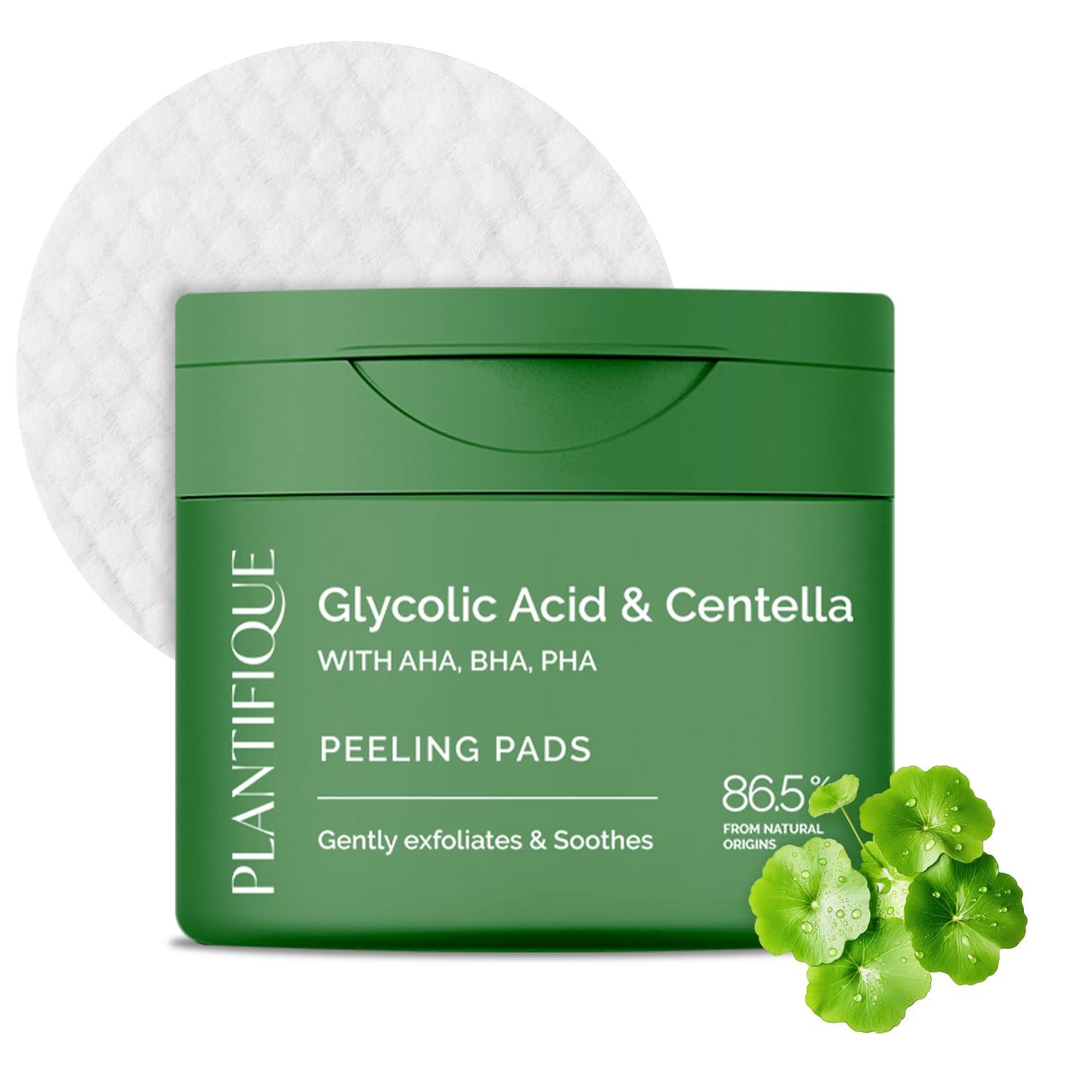 PLANTIFIQUE Korean Glycolic Acid Pads with CICA, 60 Pcs - AHA BHA PHA Face Daily Peel Exfoliating Pads Formula for Gentle Skin R