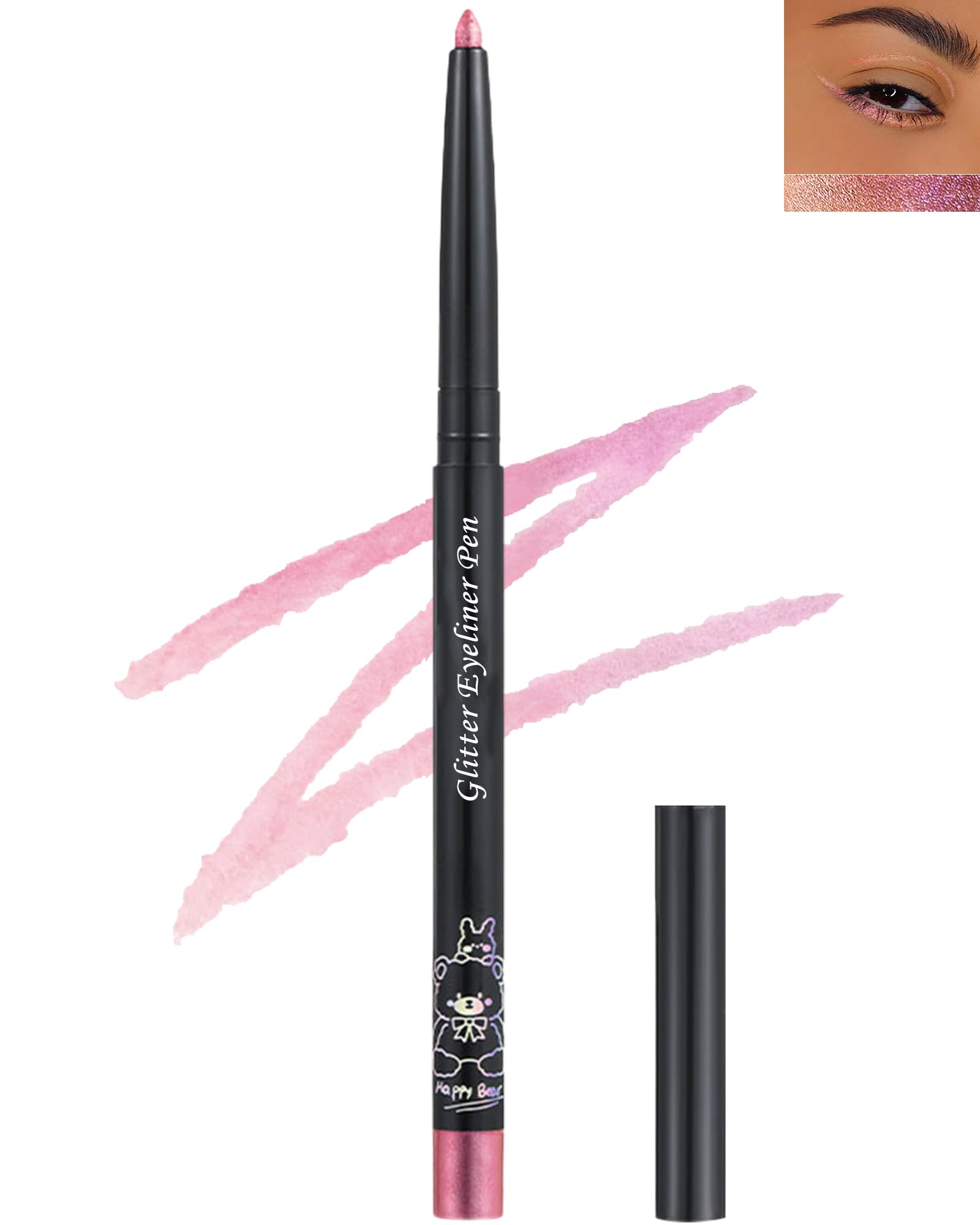 Chameleon Glitter Eyeliner Gel Pencil,Metallic Shimmer Pink Colored Gel Eyeliner Pen,Longlasting Waterproof Eye Liner Eyeshadow