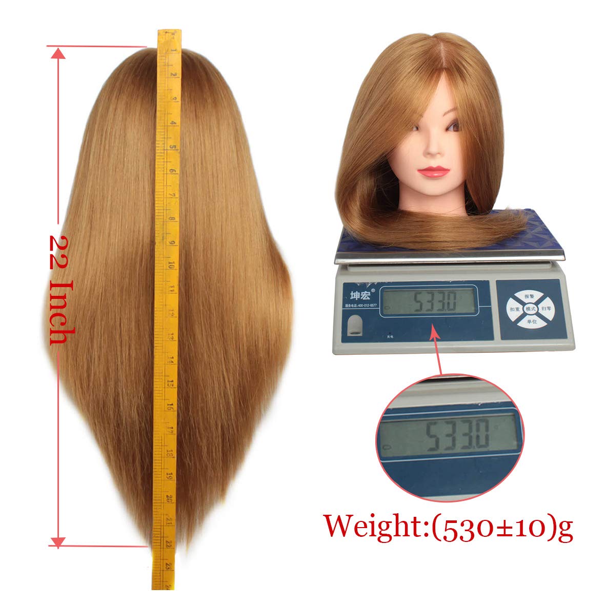 20 Inch Mannequin Head 60% Human Hair Styling Training Head Manikin Cosmetology Head Hair Hairdressing Training Face Makeup Prac