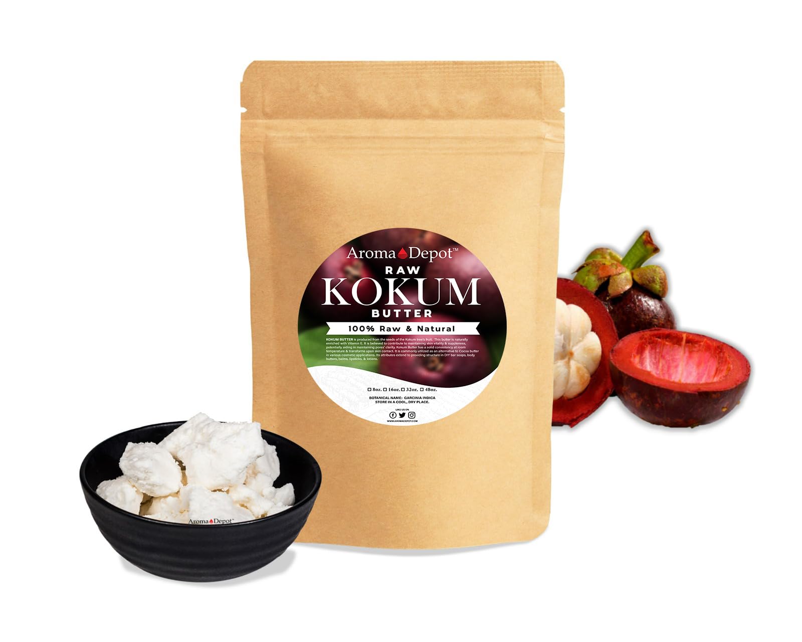 Aroma Depot 32 Oz.Unrefined Raw Kokum Butter. Great For Skin, Body And Hair. 100% Pure I Natural I Cold Pressed I Thickener For