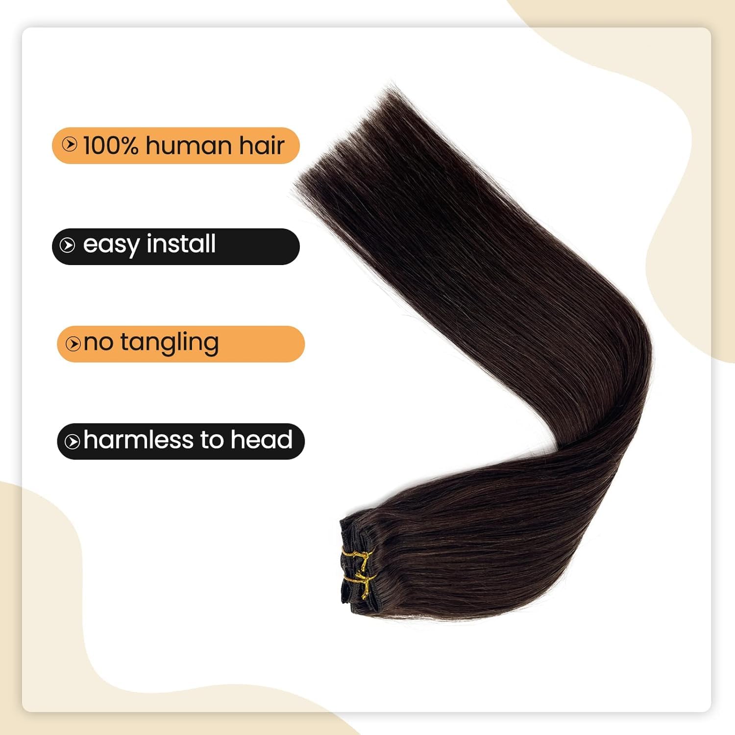 Clip In Hair Extensions Real Human Hair, Dark Brown Human Hair Clip In Extensions Straight Human Hair Clip Ins Double Weft Hair