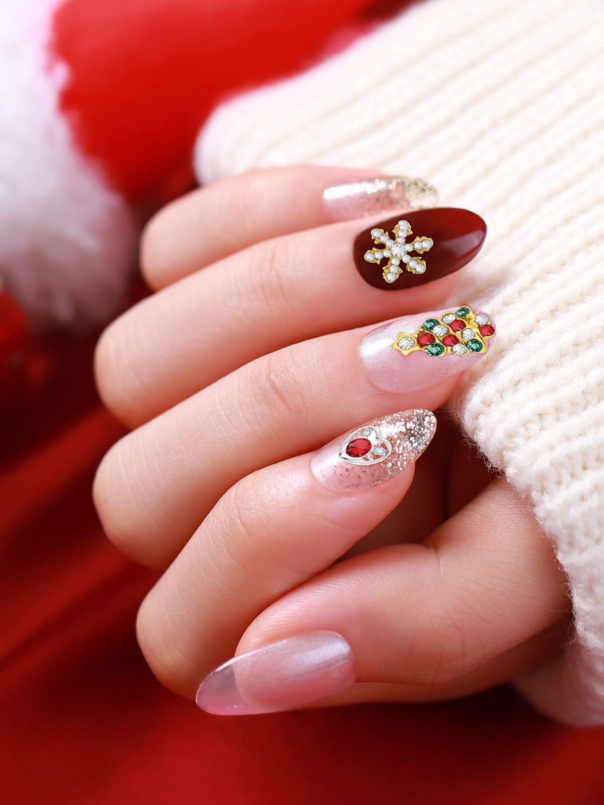 60 PCS Christmas Nail Art Rhinestones EBANKU 3D Alloy Xmas Nail Art Charms Bell Nail Diamonds Snowflake Nail Jewelry Christmas S