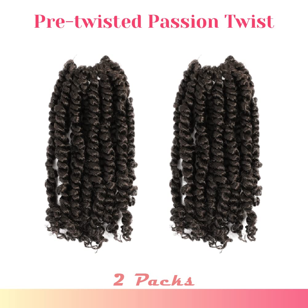 Bohobabe Pre-Twisted Passion Twist Crochet Hair 10 Inch Short Brown Pre-Looped Crochet Passion Twist Braiding Hair 2 Packs (4#)