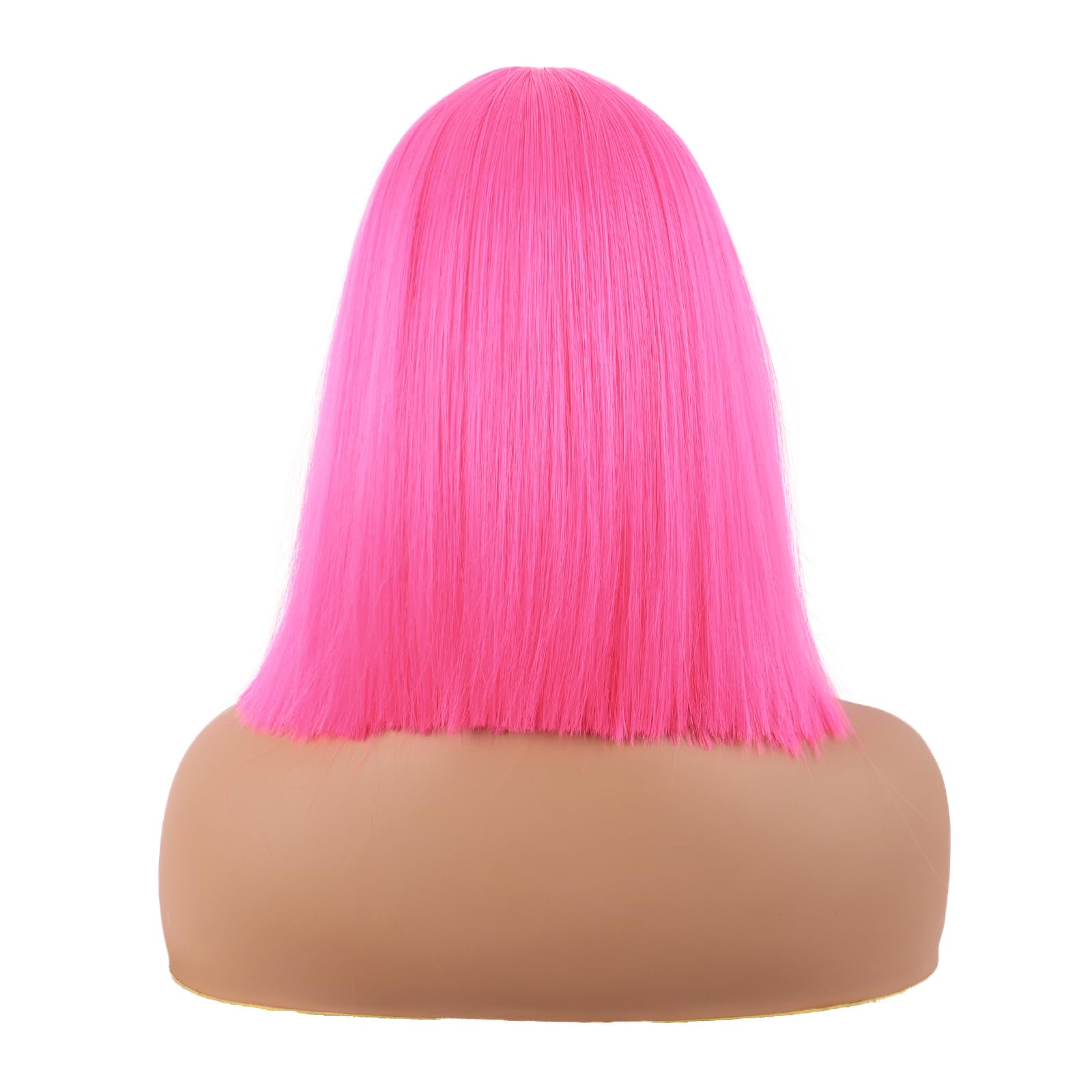 MapofBeauty 12 Inch/30 cm Straight Bob Flat Bangs Short Colorful Synthetic Hair Cosplay Party Wig (Neon Pink)