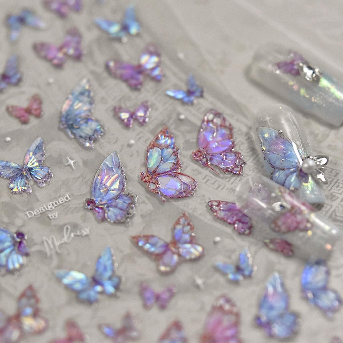 Butterfly Nail Art Stickers Decals Purple Pink Butterfly 5D Embossed Nail Decals Shell Light Butterfly Nail Designs Adhesive Sti