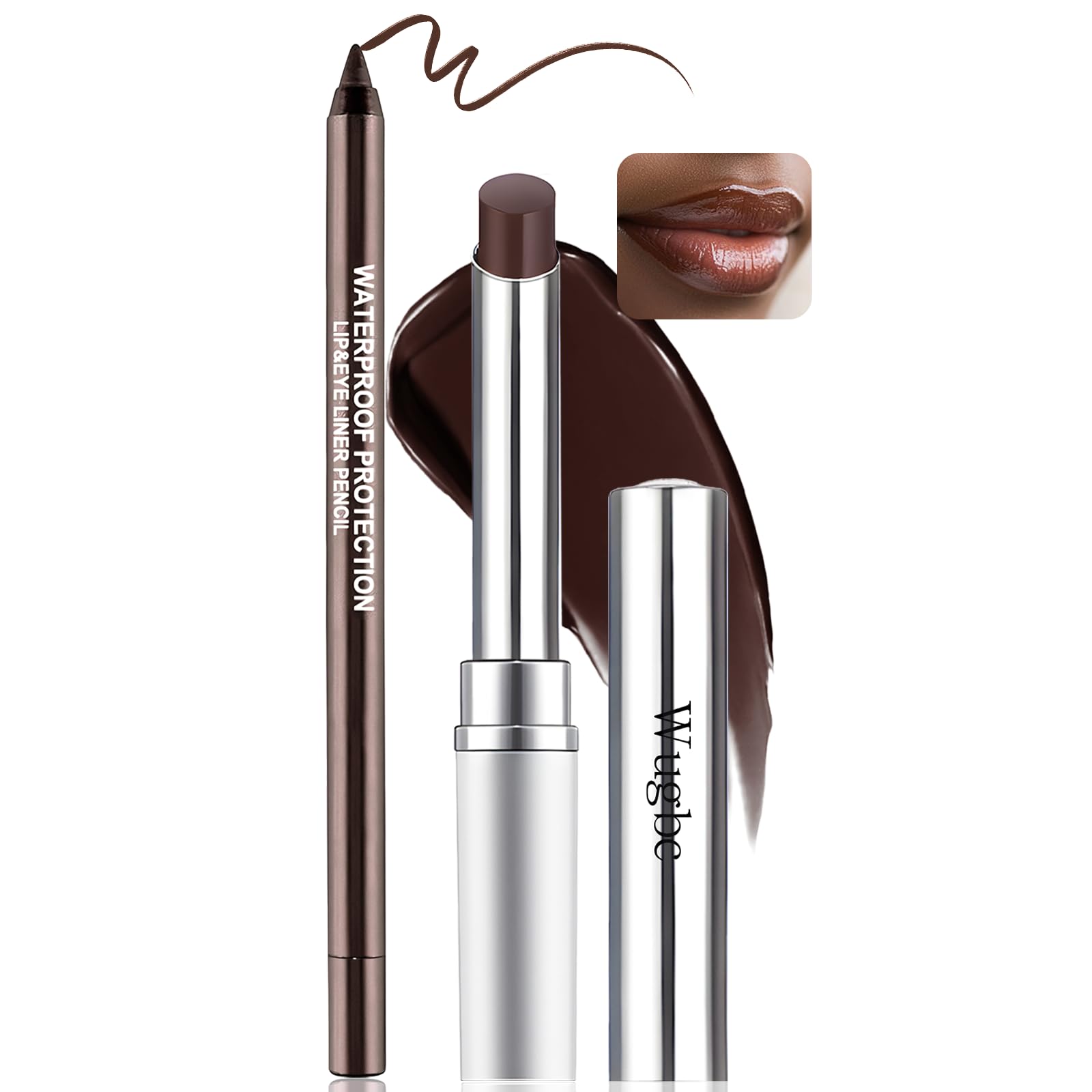 Wugbc Tinted Lip Balm Brown Lip Liner Set, Hydrating Formula Black Lipstick for Women, Matte Lip Liner and Lipstick Combo Natura
