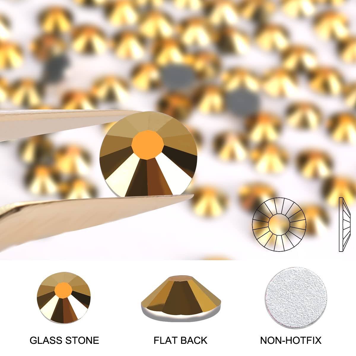 Novani Rhinestones Flatback Rhinestones Glass Gems Stones Jewels Round Gemstones Non-Hotfix Crystal For Crafts,Ss30,288 Pieces,G