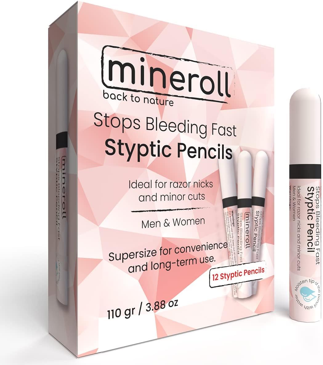 Styptic Pencils Shave Accessories (12 Pencils) Stops Bleeding Fast for Shaving Nicks, Razor Cuts for Men & Women - Sanitary and