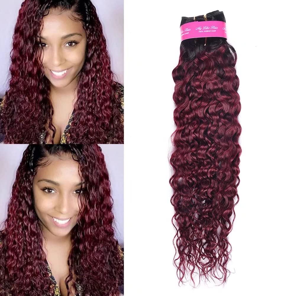 1B/99J Ombre Brazilian Hair Weave Bundles Water Wave Hair Burgundy Ombre Human Hair Bundles Unprocessed Wet And Wavy Virgin Hair