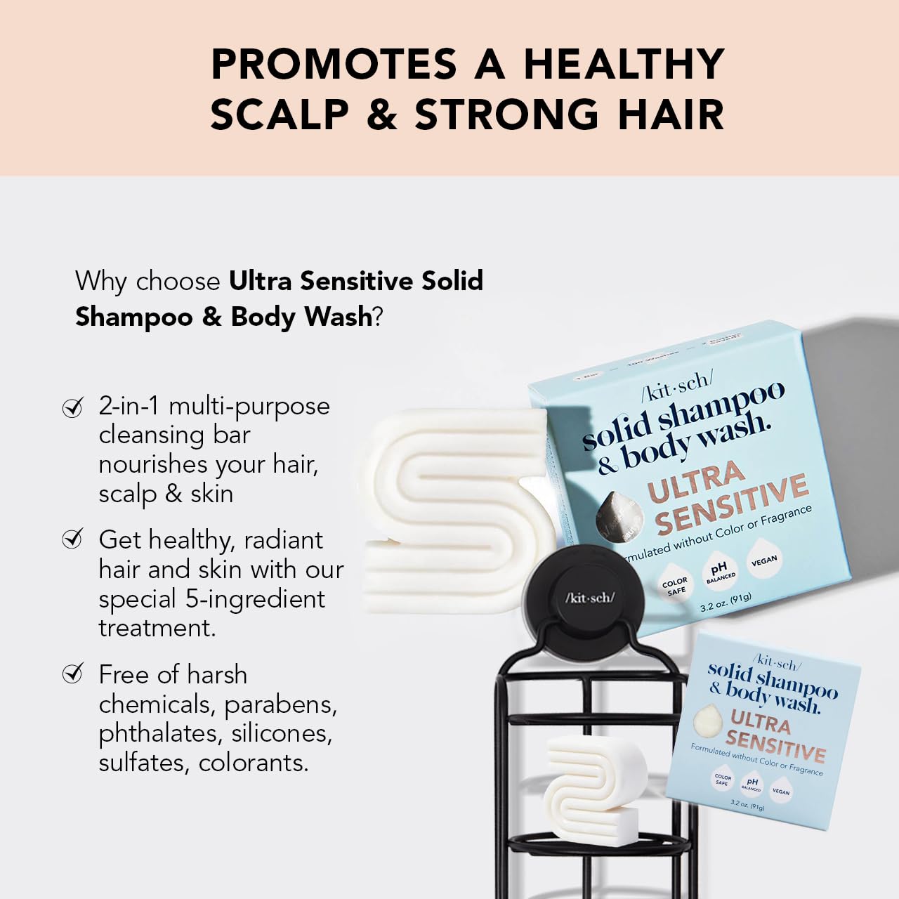Kitsch 2-In-1 Shampoo Bar & Body Wash Bar For Sensitive Scalp & Skin, Made In Us, Ultra Sensitive Shampoo Bars For Hair & Body,